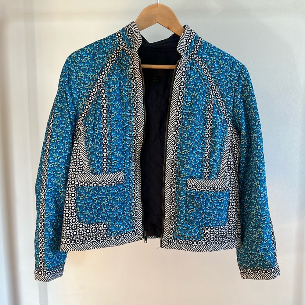 Vintage J Crew Collection blue floral quilted zip jacket like new